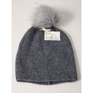 Ribbed Beanie Hat Charcoal Gray with Light Gray Pom Pom BN Exclusive NWT